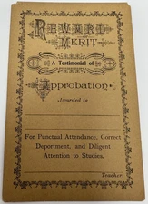 Vintage Reward Merit Approbation Punctual Attendance Award Trade Card
