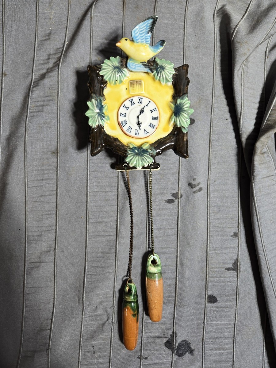 Vintage Ceramic CUCKOO CLOCK Wall Pocket Hanging Pottery Bird
