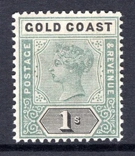 Gold Coast 1898-1902 QV - Wmk. Crown CA - 1/- Green & Black HM (SG 31)