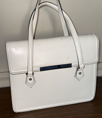 CROMIA Italian White Leather Black Trim Structure Sonny Handbag