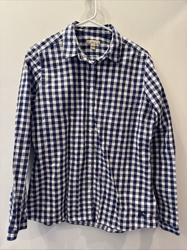 NICE! Burberry Brit LG Women's Classic Long Sleeve Button Up Blue/White Check