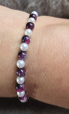Armband Perlen rund Lila/Weiß Kristall Glas ...