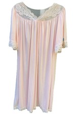 Shadowline Pink Nylon Tricot Lace Trim Nightgown Gown XL Solid MPN 36051X