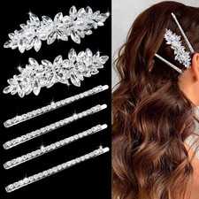 6 Pieces Rhinestone Bridal Hair Clips Leaf Wedding Hair Pins Crystal Bobby Pi...