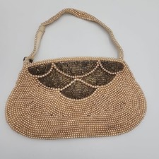 Sharonee Beaded Handbag Small Clutch Strap Satin Bridal Cocktail Vintage Japan