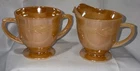 Vintage - Fire King Peach Lustre Laurel Leaf Sugar Bowl and Creamer