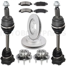 Front CV Axle+Brake Pads&Rotors+Wheel Hub Bearing For 2011-2014 Chevrolet Tahoe
