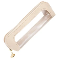 1 PCS Clear Pencil Case with Zipper PU Leather Clear Makeup Brush Bag Double ...