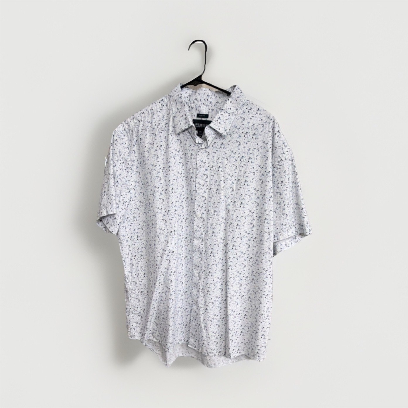 Awearness Kenneth Cole Men's Floral Slim Fit Short Sleeve Shirt White Blue XXL