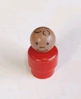 Vintage Little People African American Man Red Shirt Black Hair Wooden Figure