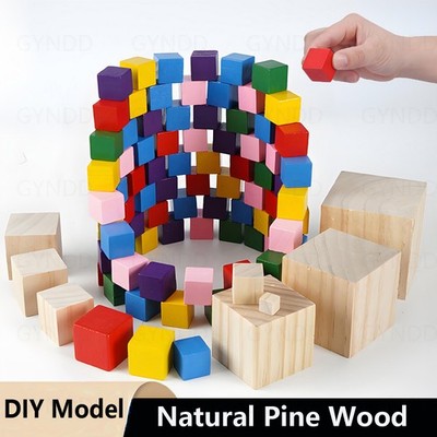 Cubes DIY Model Handmade Hobby Alphabet Square Wood Blocks Natural Solid Wooden