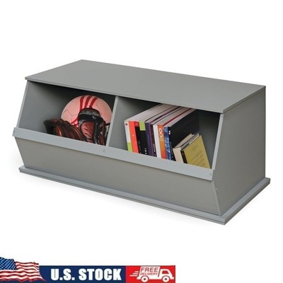 Children's Stackable Wooden Storage Cubby 2-Bin Organizer Toy Storage Unit New