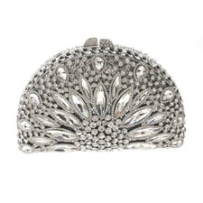 Silver Tone Metal Rhinestone Crystal Clutch Evening Bag HB6275-SCL