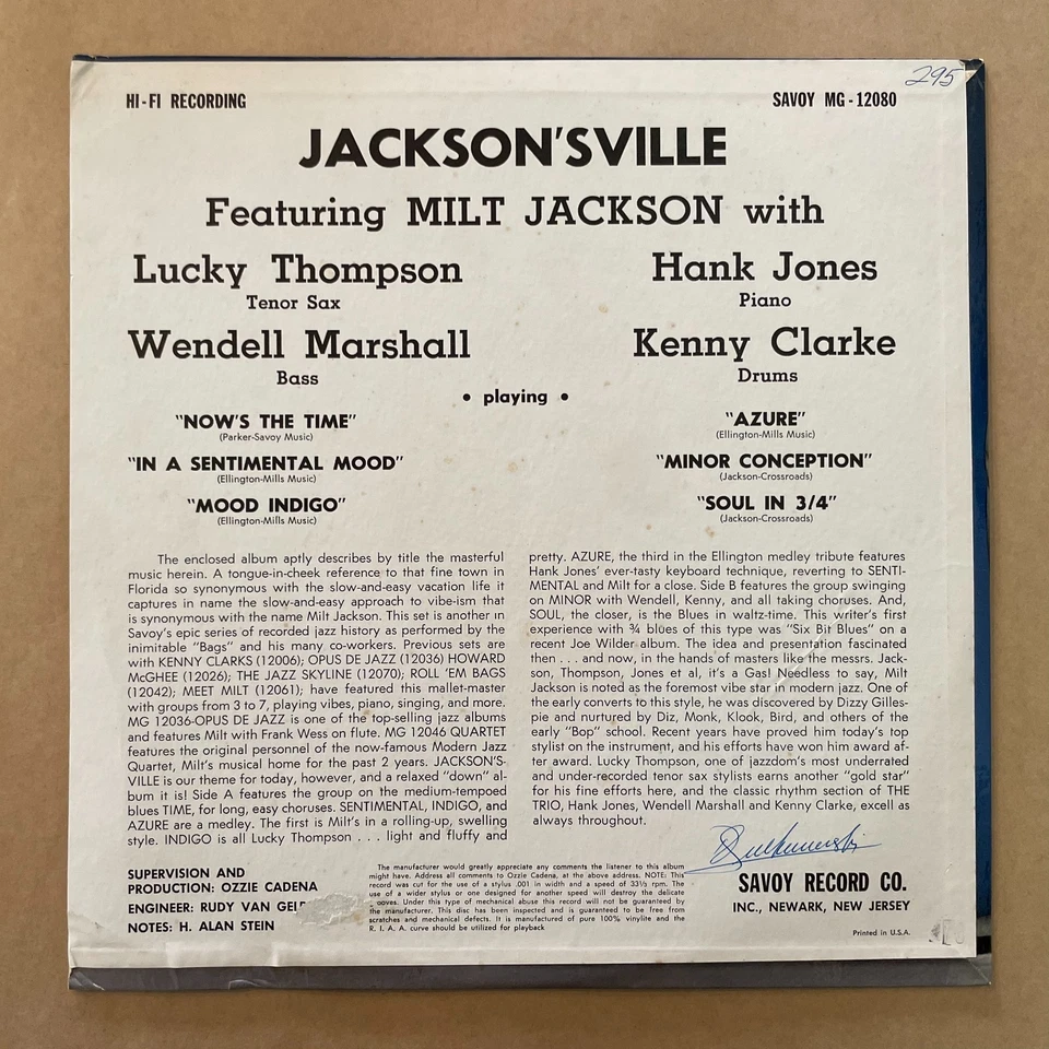 MILT JACKSON - Jackson's-ville. 1956 US mono pressing. SAVOY. RVG. JAZZ. - Image 2 of 4