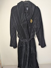 Polo Ralph Lauren Black Fleece Robe With Tie Gold Polo Pony
