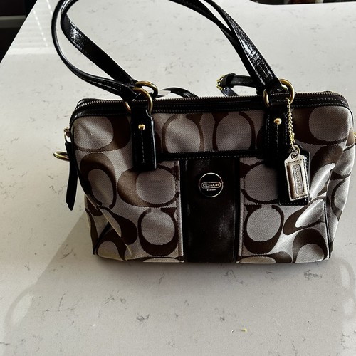 Coach Signature Tan and Mahogany Shoulder Bag Satchel F24364