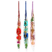 Ergonomic Crochet Hooks Set - 3 Sizes with Floral Resin Handles for Arthritis...