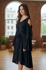 NWOT "Simply Vera" Vera Wang Black Cold Shoulder High Low Dress Tie Waist- XL