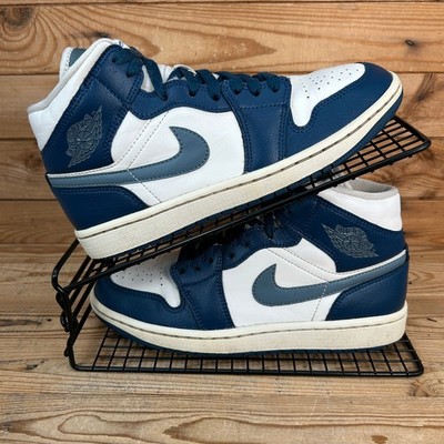 Nike Turnschuhe Damen Größe UK 5 Air Jordan 1 Mid Französisch Blau Leder Schuhe AJ1