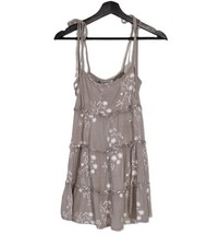 Embroidered Ruffle Tiered Mini Baby Doll Dress w/Tie Straps & Pockets Size XS