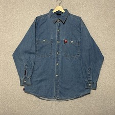 Vintage Paco Sport Denim Shirt Men's XL Blue Metal Buttons Long Sleeve