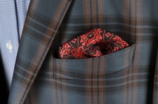 Lord R Colton Masterworks Pocket Square - Red  Black Geometric Silk - 75 New