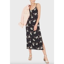 J. Crew Satin Slip Midi Dress in Kalalau Orchids Black Size Small Babydoll Flor