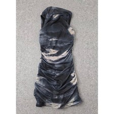 Windsor Y2K Ruched Mesh Bodycon Mini Dress Abstract Marble Women M Gothic Fairy
