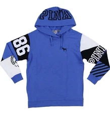 VS PINK CAMPUS HOODIE SWEATSHIRT GAMEDAY COLORBLOCK 86 STRIPES ROYAL BLUE HTF LG