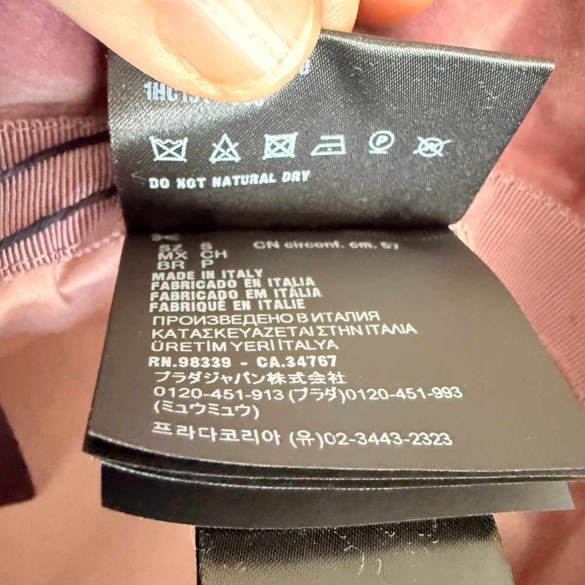Prada 1HC137 Pink Cotton Velour Bucket Hat Pink Gold Triangle Logo