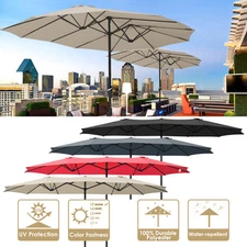 15FT Patio Twin Umbrella Double-sided Market Crank Outdoor Garden Parasol Shade