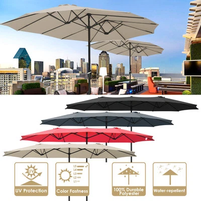 APLUSCHOICE 15FT Patio Twin Umbrella Double-sided Market Crank Outdoor Garden Parasol Shade