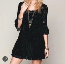 Free People Zen Garden Black Crushed Velvet Peacock Dress Tunic! Small EUC!