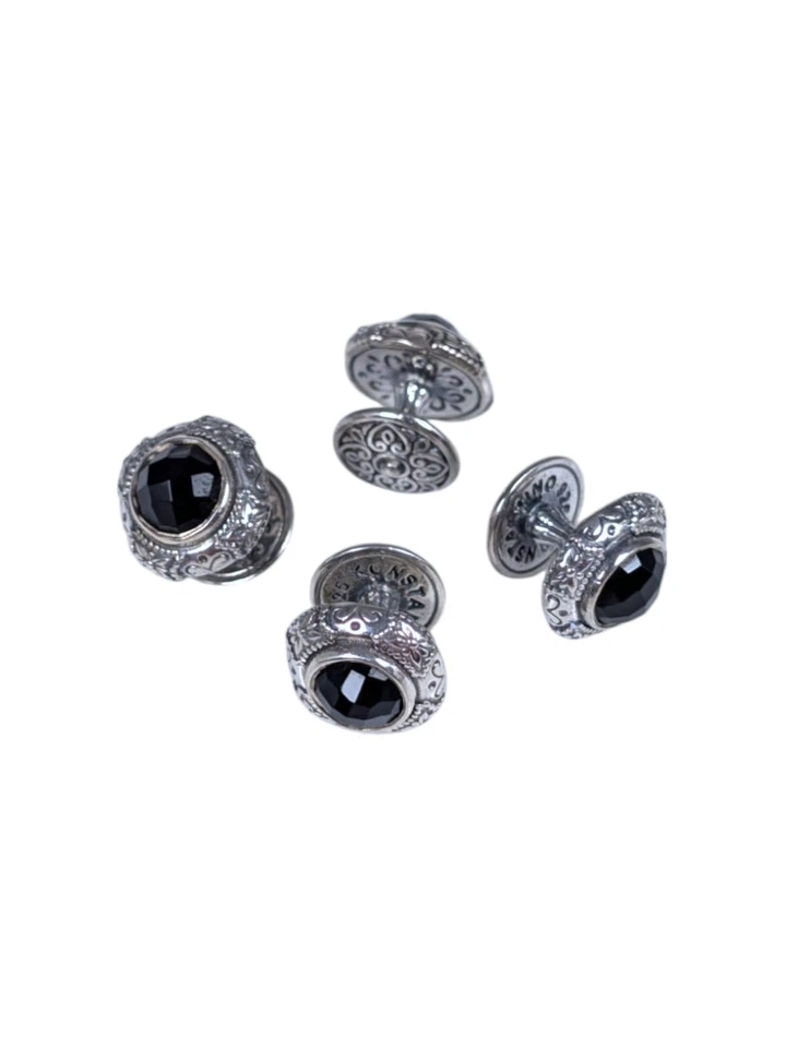 Konstantino 男式银色黑色玛瑙燕尾服耳钉套装 SMMK14-120-CUT MSRP 260 美元 — 第 3/4 张图片