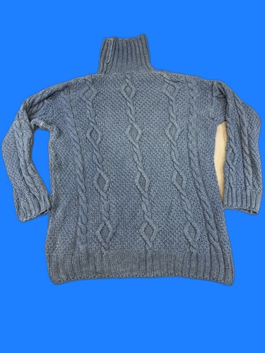 Marks Spencer Turtleneck Cable Knit Sweater UK 14 Blue 100% Cotton Long Sleeve