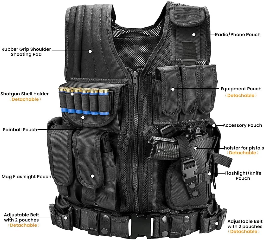 Marmot Tactical Vest Durable Mesh with Detachable Belt & Holster