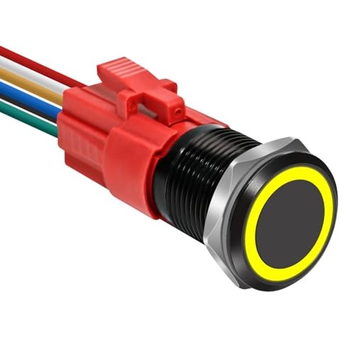 1 Pcs 16mm Latching Push Button Switch with 12V Waterproof Shell Yellow light