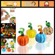 4 Pcs Glass Pumpkin Figurines - Fall Thanksgiving Decor, Autumn Centerpiece Set