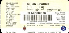 Biglietto stadio Milan - Parma Serie A 2004 Settore 1 Sud Blu Ridotto ragazzi