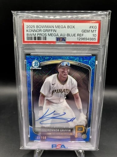 2025 Bowman Chrome Konnor Griffin Blue /150 Mega Box Auto Pirates PSA 10