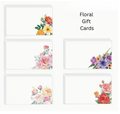 10 x Blank Flower Gift Cards 9x5.5cm Floral Presents Gifts Thank You Message - image 1 of 4