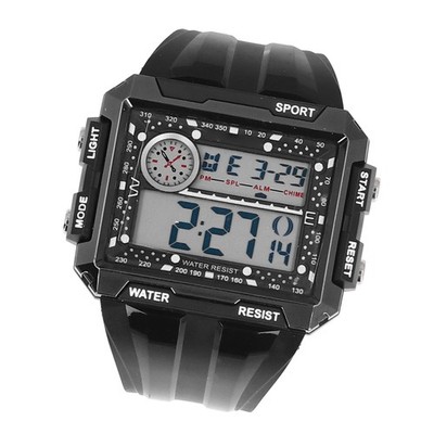 Digital Sports Watch 50m Rectangular Large Screen Dial Watch 12/24 Hours LED SET