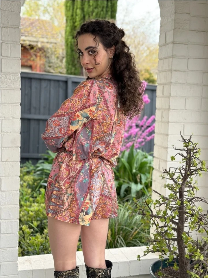 Tigerlily Shirt & Shorts Womens 10 AU 6 US Floral 2 Piece Set Cotton Linen Boho - image 2 of 4