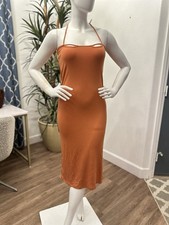 Princess Polly Ribbed Knit Halter Dress Sz 6/8 Orange Stretch Backless Low Cut