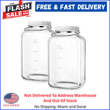 2 Pack 1.5 Gallon Glass Food Storage Jar w/Lid Handle Pantry Canister 192oz