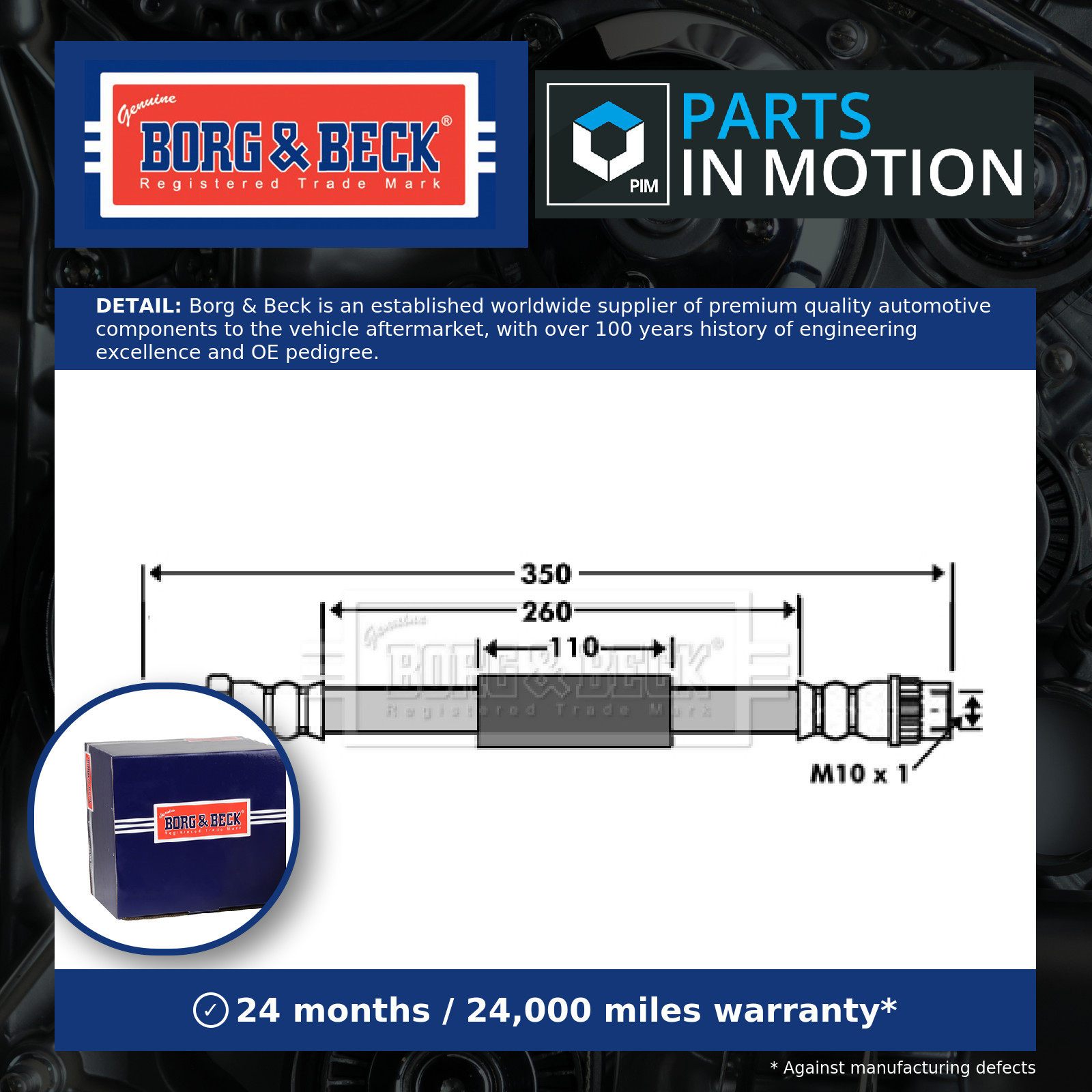 Brake Hose BBH7512 Borg & Beck Hydraulic 7704001953 Genuine Quality Guaranteed