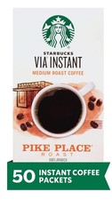 Starbucks VIA Instant Coffee, Medium Roast 50 Count Pack of 1 , Pike Place