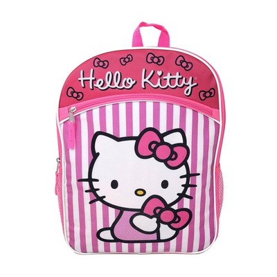 Hello Kitty Large Backpack 16'' School Bag Pink Stripes Sanrio New