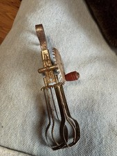 Vintage CHILD Kitchen Utensil MANUAL EGG BEATER w/Red Wood Handle  Toy 5.5  