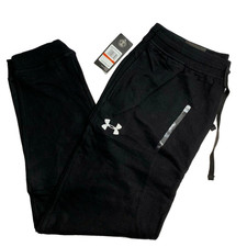 Under Armour Men's Jogger Pants Black Large Athletic Cotton Fleece Logo ColdGear